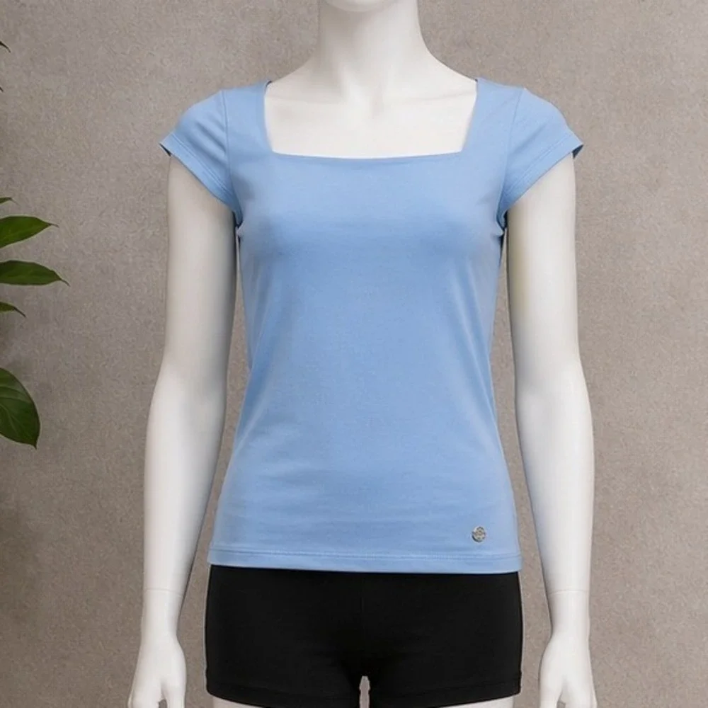 Justice Girls Seamless Top Cap Sleeve Square Neck Sail Blue XL Plus 16P 18P